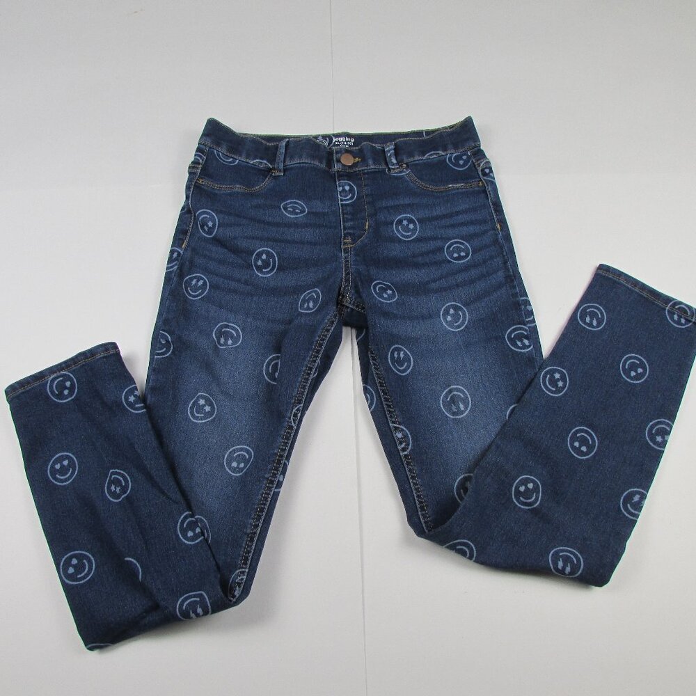 Wonder Nation Jegging Happy Face Imoji Blue Jeans Leggins Girls Size XL 14/16
